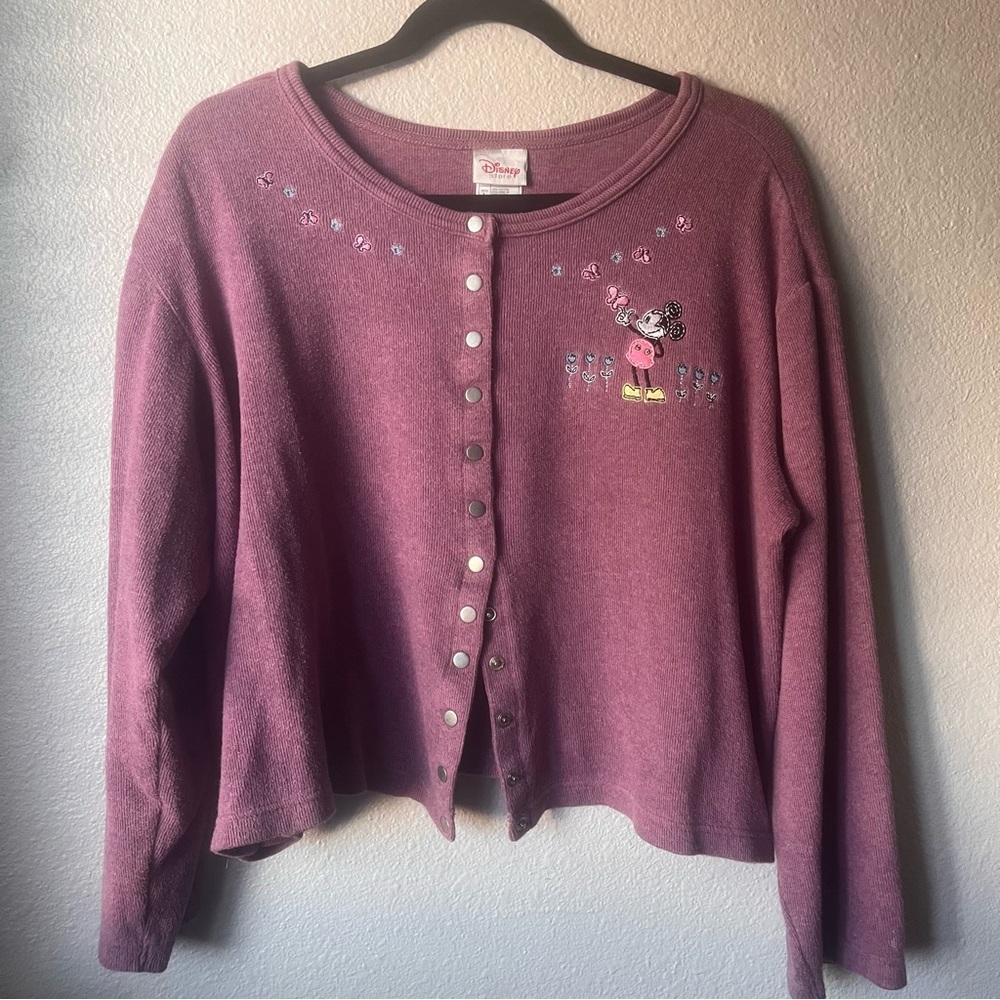 Vintage Disney Women's Purple Cardigan with Minnie Mouse Embroidery